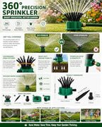 360° Rotating Garden Sprinkler for Yard & Lawn, 12 Adjustable Nozzle Irrigation Sprayer with 1/2”, 3/4” & 1” Connectors, Heavy Duty Spike Base for Large Area Garden Watering (4) - Image 2