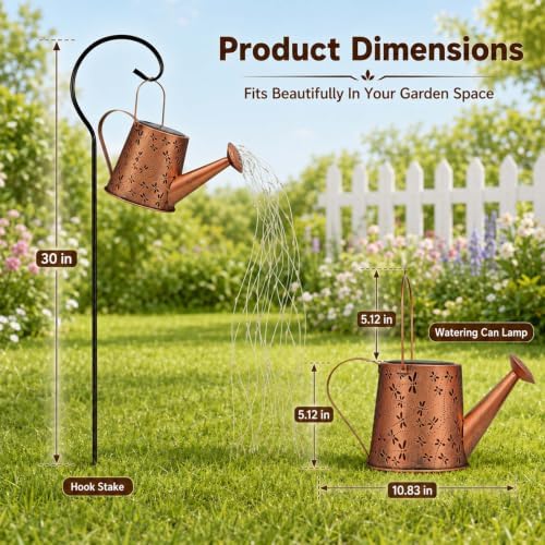 Solar Watering Can Lantern, Large Size, Dragonfly Design, LED String Lights - Image 3