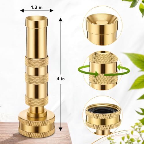 6 Pack Solid Brass Hose Nozzle, 4" Heavy Duty Brass Garden Hose Nozzle with 12 Rubber Washers, Adjustable Pressure Spray for Car Washing Outdoor Garden - Image 2