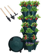 GameXcel Vertical Planter Tower - 7 Tier Stackable Garden Planters with Wheels and Tools Plant Pots for Strawberry Herb Flower and Vegetable Indoor Outdoor Use Green by GameXcel