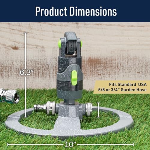 Impact Sprinklers for Yard, Garden, and Large Areas - Rotating Pulsating Lawn Sprinkler with Adjustable 360 Degree Rotating Head, 4 Spray Patterns, and Heavy Duty Metal Base by Kings County Tools - Image 6