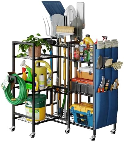 keomaisyto 3-Sided Garden Tool Organizer with Wheels, Garage Storage Rack by keomaisyto