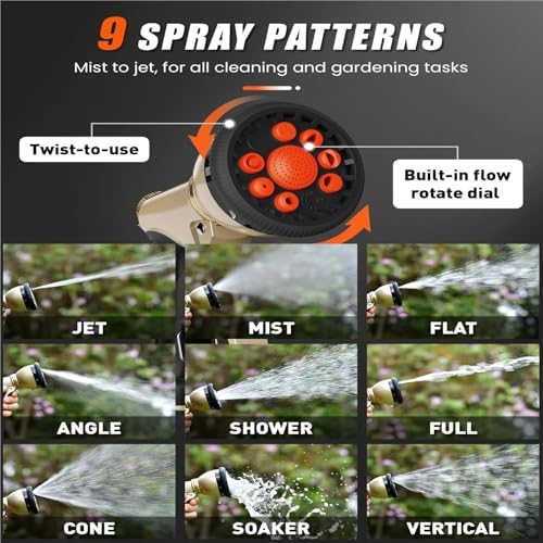 Garden Hose Nozzle with 9 Sprayer Patterns, Heavy Duty Metal High Pressure Hand Water Hose Nozzle Watering Plants and Lawn - Image 6