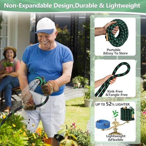 25 FT Non-Expanding Garden Hose, 2026 New Upgrated Non-Expandable Garden Water Hose - Ultra-Light & Flexible Burst-Resistant, Kink-Free Garden Hoses, All-Weather Use for Lawns, Gardens,Outdoor - Image 4