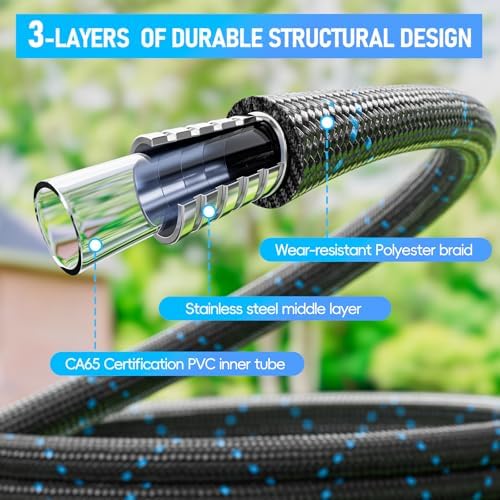 SPECILITE Garden Hose 25ft, 3-Layer Flexible Water Hose with 8 Pattern Spray Nozzle, Non-Expanding & Lightweight Stainless Steel Hose for Yard, Lawn, Outdoor-Leak Proof, No-kink & Tangle-free - Image 2