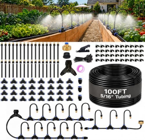 100FT 5/16" Garden Watering Kit with 32 Brass Nozzles & Y Splitter by Unknown