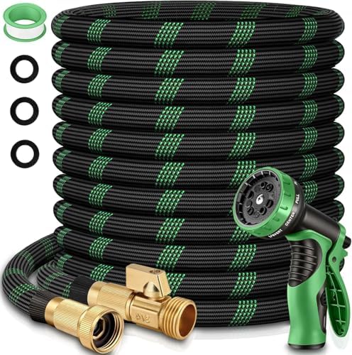 50 ft Flexible Garden Hose with 10 Spray Nozzle-Heavy Duty Superior Strength 96D Material Garden hoses -5-Layer PTE Latex Core - Lightweight Water hoses- Extra Strong Brass Connectors Garden hose by Unknown
