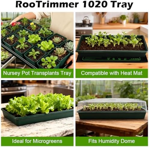 RooTrimmer 10 Pack 1020 Trays No Holes-Reusable Nursery Flats for 50/72 Cell Plug Tray, Heavy Duty Seed Starter Trays for Transplant, Seed Starting, Plant Propagation & Seed Germination (Dark Green) - Image 6