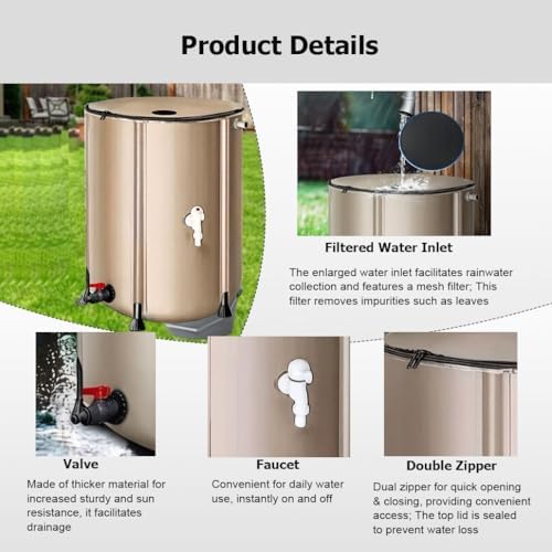 13-264 Gal Collapsible PVC Rain Barrels to Collect Rainwater from Gutter, Portable Rain Water Collection System Catcher Container Storage Tank with Spigot - Image 3