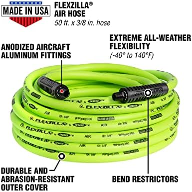 Flexzilla Open Face Retractable Air Hose Reel, 3/8 in. x 50 ft., Heavy Duty, ZillaGreen - L8611FZ & Air Hose, 3/8 in. x 50 ft., 1/4 in. MNPT Fittings, Heavy Duty, Lightweight, Hybrid, ZillaGreen - Image 7