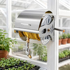 304 Stainless Steel Garden Hose Reel, Wall Mounted or Freestanding, Manual Crank, Holds up to 164 ft of 1/2 Inch Hose, Brass Fittings and Metal Nozzle 10m by Unknown