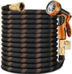 Flexible Garden Hose 100 FT, Ultra Lightweight Water Hoses w/10 Function Sprayer and 3/4" Brass Fittings, Kink-Free, Sturdy, Abrasion Resistant for Yard, Lawn, Outdoor and Gardening(Black Orange) by Unknown