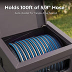 Garden Hose Reel Hideaway, Heavy Duty Metal Hose Reel Box for 125FT x 5/8" Hose, Steel Hose Storage Reel with Manual Crank Handle, Hose Guide System, Leak-Proof Aluminum Fittings, Stable 4-Leg Base - Image 3