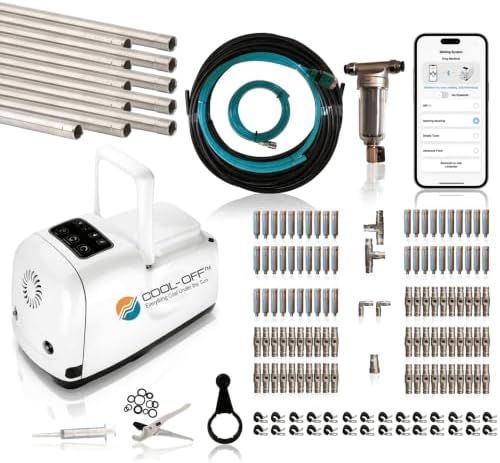 100’ High-Pressure Mist Cooling System Kit with Premium Edition Remote Pump W/App Control Comes with the CO300 Pump (.006-50 nozzles) (Black 1/4" Tubing 100 ft) by Cool-Off