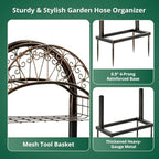 Garden Hose Holder Stand with Storage Basket, Heavy Duty Freestanding Water Hose Hanger Storage Rack with 4 Ground Spikes, Detachable Metal Hose Organizer for Outside Yard, Lawn, Farm, Bronze - Image 7