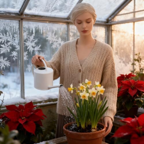 Watering Can Stainless Steel White Long Spout 1.3 L with Garden - Image 5