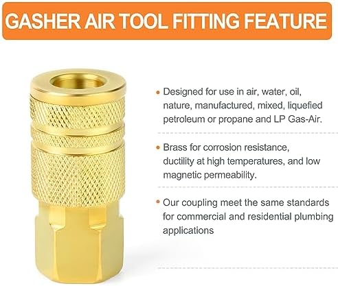 GASHER Brass 12PCS 1/4-Inch Female Industrial Coupler,1/4 Inch NPT Female Threads Size, Quick Connect Air Coupler - Image 3