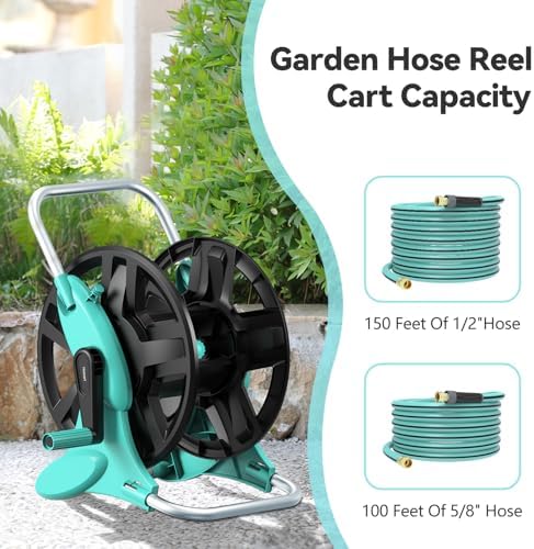 Garden Hose Reel Cart,Hose Holder Up to 50-100 Feet of 5/8" Hose,Wall Mounted Water Hose Reel,Portable Hose Reels for Outside Car Washing, Watering - Image 4