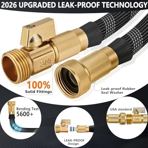 100 FT Non-Expandable Garden Hose, Lightweight Hose with 10 Function Spray Nozzle, Kink-Free Flexible Water Hose, Leak-Proof, 3/4'' Solid Connectors Garden Hose,Ultra Durable Garden Hoses - Image 2