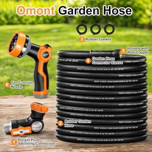 Garden Hose 50FT Heavy Duty Water Hose with 360° Swivel Connector, Flexible and Durable, Lightweight Rubber Hybrid Hose, Leak-Free Connections, Male to Female Fittings for Garden, Lawn, Yard - Image 2