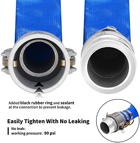 2" x 100ft PVC Lay Flat Discharge Hose With Aluminum Camlock C & E Fittings, Cam Lock Fitting Type F included, Heavy Duty Reinforced Pump Backwash Hose Assembly - Image 4