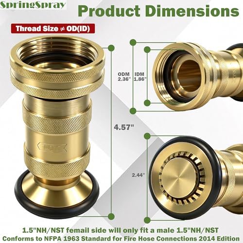 1-1/2 Inch Fire Hose Nozzle Brass NH/NST 85 GPM 100 PSI - Image 2