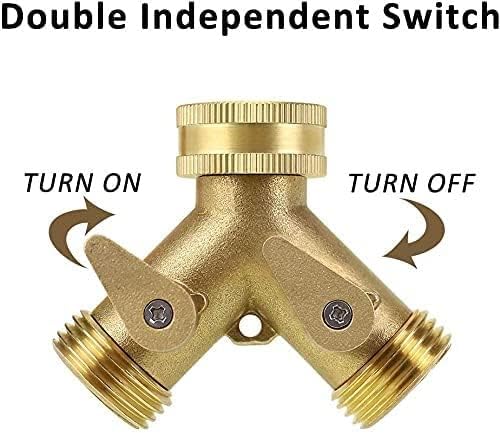 Brass Garden Hose Splitter 2 Way, Heavy Duty Brass Hose Y Splitter, Garden Hose Connector with 2 Valves, for Garden Irrigation, Watering Plants, Drip Irrigation - Image 3