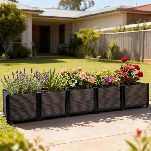 Large Raised Planter Box Outdoor Self Watering 78.7"x15.7"x14.2", Deep Raised Garden Bed - Elevated Garden Box with Drainage Plug, Rectangular Garden Planter Perfect for Patio Balcony Deck - Image 2