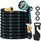 50ft Heavy Duty Garden Hose with Alloy Nozzle & Solid Brass Connectors – Lightweight, No-Kink Flexible Water Hose, 96-Spindle High-Density Weave, 12 Bar Non-Expandable TPE Core for Patio & Lawn by Crixny