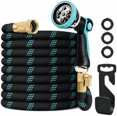 50ft Heavy Duty Garden Hose with Alloy Nozzle & Solid Brass Connectors – Lightweight, No-Kink Flexible Water Hose, 96-Spindle High-Density Weave, 12 Bar Non-Expandable TPE Core for Patio & Lawn by Crixny