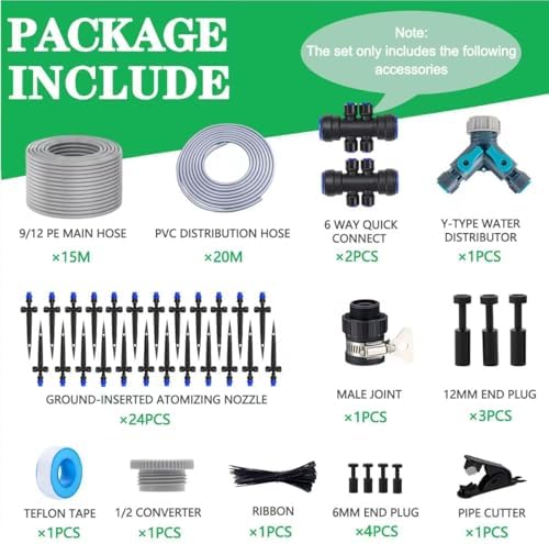 115FT Drip Irrigation Kit,24pcs 1/4 inch Tandem atomizing Nozzle,Quick-Connect Automatic Drip Irrigation System,Suitable for Watering Plants in Flowerpot Elevated Bed. - Image 2