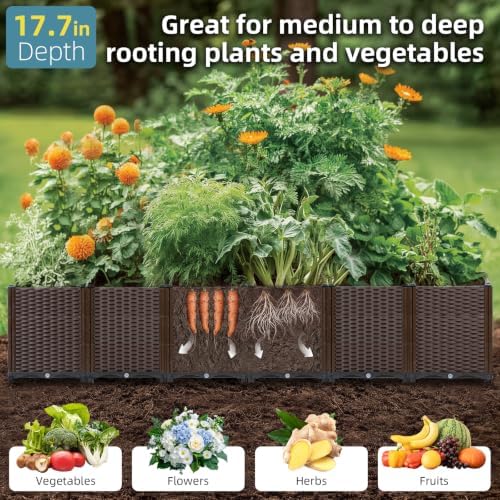 Extra Large Rattan Planter Outdoor 17.7" Deep -Elevated Planter Box with Drain Outlet 95"L x 16"W x 21"H, Self Watering Raised Garden Beds for Vegetables, Flowers, Herbs Standing Gardening Kit - Image 2