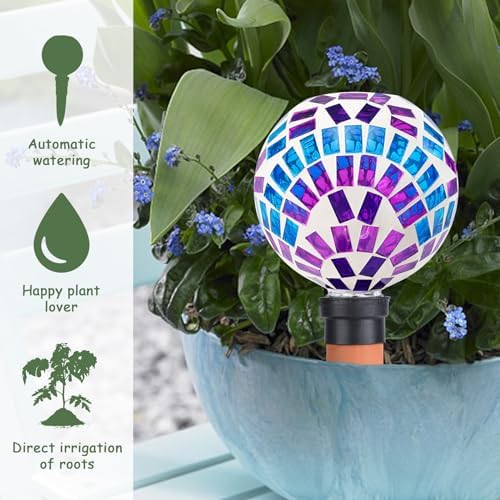 Decorative Mosaic Plant Watering Globes, 2 Pack Automatic Self Watering Spikes with Terracotta Stakes for Indoor Outdoor Garden Plants, Multi - Image 3