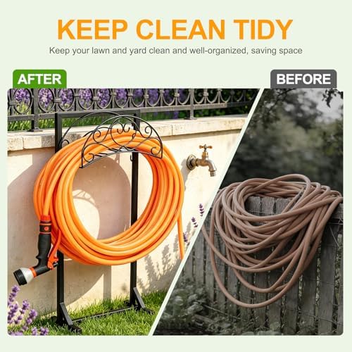Garden Hose Holder Stand with 4 Ground Spikes, Black - Image 6