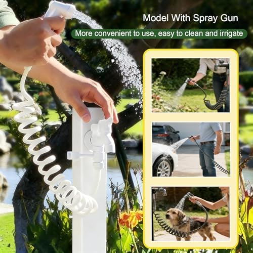 Water Hose Stand with Faucet - Versatile Garden Hydrant, Outdoor Fountain, Round/Square/Hexagon Design, Perfect for Yard & Patio Use (White 37.4in) - Image 4