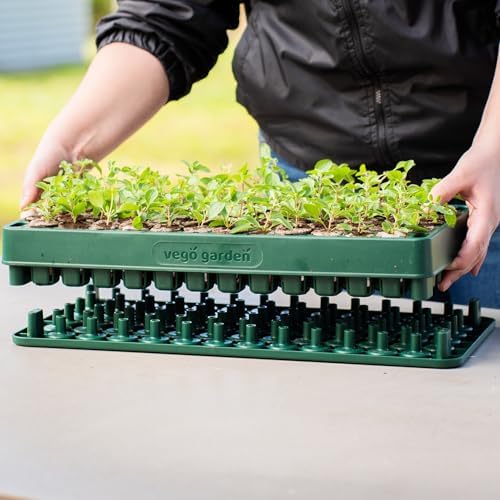 Vego garden Seedling Suite Products 10" x 20" 76 Cells Stackable Seed Starter Germination Tray with 3-in-1 Plant & Pop Board and 10" x 20" Bottom Watering Tray - Image 5