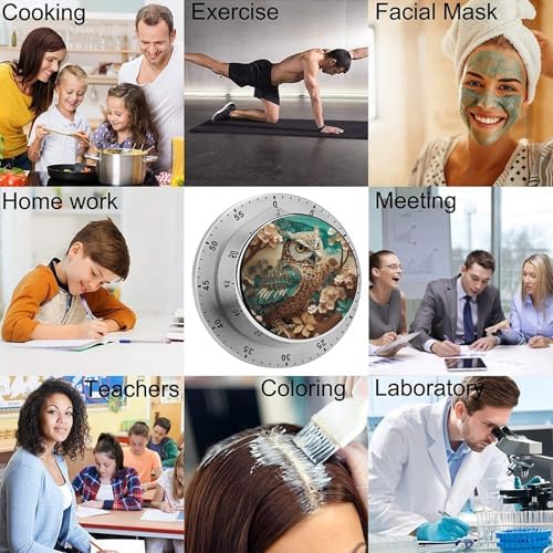 Mechanical Kitchen Timers for Cooking,Owl Printed 60 Minute Magnetic Countdown Timer,Cute Cooking Timers with Alarm,Stainless Steel Time Timer Manual No Batteries Required - Image 5