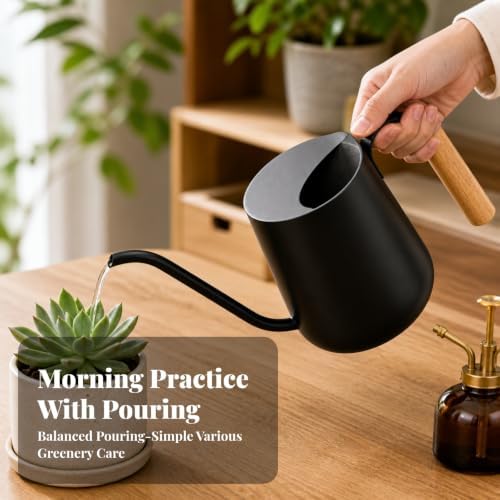Stainless Steel Watering Can Easy to Refill Gooseneck Watering Can Anti for Window Sills, Desks, Balconies, Black - Image 3