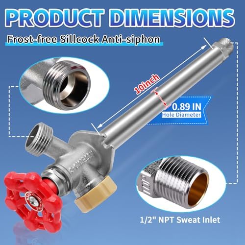 Boltigen 10inch Anti-Siphon Frost Free Sillcock Valve, No Lead Brass Freeze Proof Outdoor Water Faucet, 1/2" NPT X 3/4'' GHT Hose Bib Frost Free Outside Spigot - Image 4