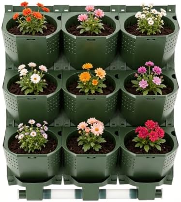 Vertical Wall Planter 3-Tier, 9-Pot Hanging Plant Holder(Green) by Unknown