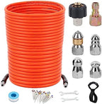 200FT Pressure Washer Sewer Jetter Kit, 5800 PSI Water Jet Drain Cleaner Hose with Corner Rotating Button Nose Nozzle, 1/4 Inch NPT, Sewer Jetter Nozzles Kit with Spanner Handle Strap by HOSEING