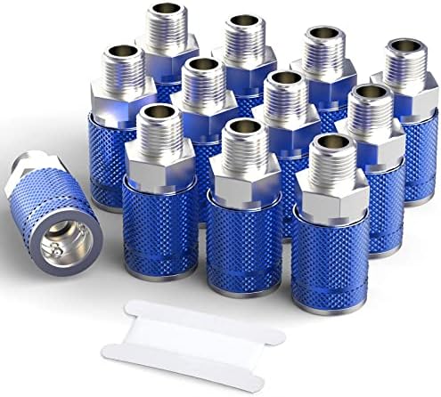 GASHER 12PCS Bule 1/4-Inch Male Industrial Coupler,1/4 Inch NPT Male Threads Size, Quick Connect Air Coupler by GASHER