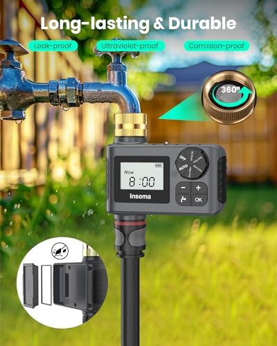 Sprinkler Timer with Brass Swivel, Programmable Water Timer for Outdoor Garden Hose, Hose Timers with Rain Delay/Manual/Auto Mode, Drip Irrigation and Lawn Watering System, 1 Outlet - Image 6