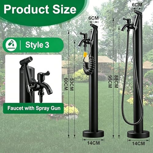 Stainless Steel 60/95cm Water Dispenser Column, Round with Water Tap and Hose Connector Free-Standing Garden Tap Outdoor Spigot, Vertical Water Hydrant(Black,95cm/37.4in,Style 3) - Image 2