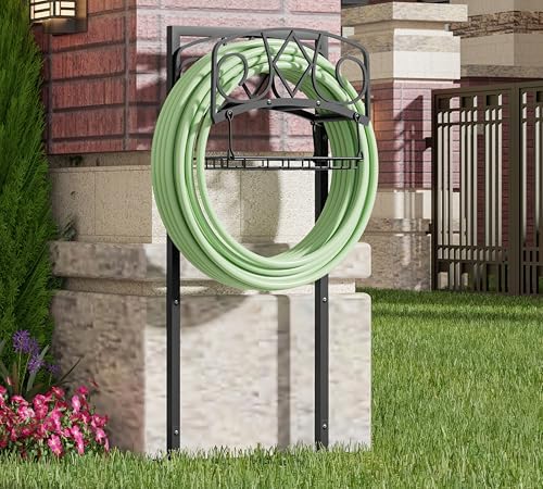Freestanding Garden Hose Organizer with Black Powder-Coated Finish - Heavy-Duty Detachable Hose Stand Holds 150FT Hose, Includes Storage Basket & Assembly Tools for Outdoor Use - Image 4