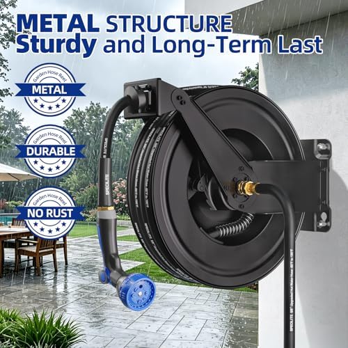 SPECILITE Hot/Cold Retractable Garden Hose Reel 50ft x 5/8", Black - Image 6