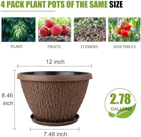 Nooulap 4 Pack 12 Inch Plastic Pots for Plants Outdoor Indoor - Image 2