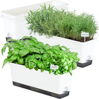 Window Box Planter 4 Packs, 17 Inches Rectangle Flower Pots with Drainage Holes & Trays, Pots for Vegetables, Herbs, Flowers, Garden Windowsill Balcony (White, 17 * 5.1 * 6 inch) by Oliz