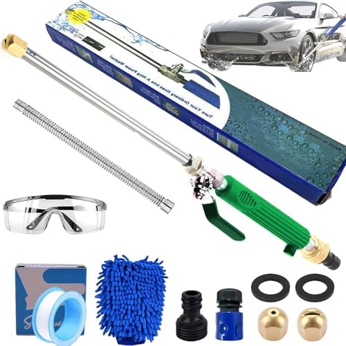 2026 New Jet Nozzle Power Washer For Garden Hose, Heavy-Duty Jet Hose Nozzle High Pressure, Turn Any Hose Into a Power Washer for Gutter Patio Car Pet Window Glass (Green, With extension tube) by Unknown