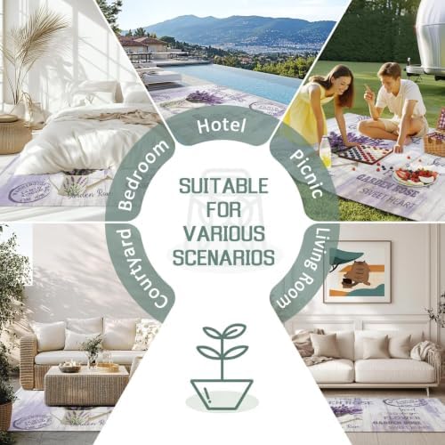 Lavender Flower 3x5 Waterproof Outdoor Rug with Non‑Slip Backing Watering Can Purple Old Postcard Wood Machine Washable Deck Patio Rug Mat for Camping, RV, Garden, Balcony Pool - Image 7